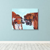 Kissing Boxers Kunst Portret Canvas Afdruk (Insitu (Houten vloer))