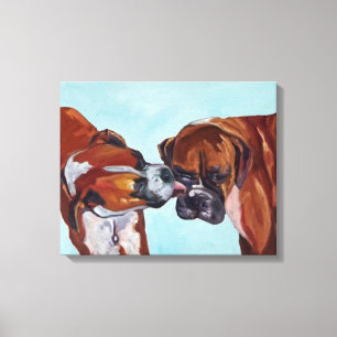 Kissing Boxers Kunst Portret Canvas Afdruk