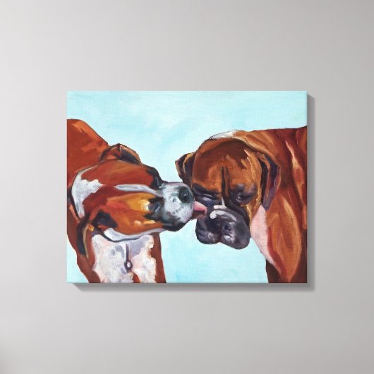 Kissing Boxers Kunst Portret Canvas Afdruk (Voorkant)