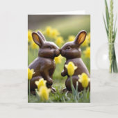 Kissing Chocolate Easter Bunnies Feestdagen Kaart (Voorkant)