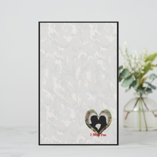 Kissing Couple Silhouette "Ik Miss You" Briefpapier (Staand voorkant)