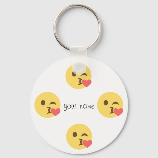 Kissing Emoji Face en '' Jouw naam here " Sleutelhanger (Voorkant)