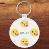 Kissing Emoji Face en '' Jouw naam here " Sleutelhanger (Voorkant)