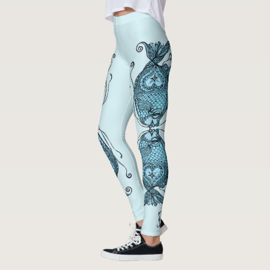 Kissing Fish Art Aqua Blue Leggings (Links)