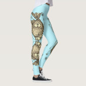 Kissing Fish Art Aqua Sepia Leggings (Rechts)
