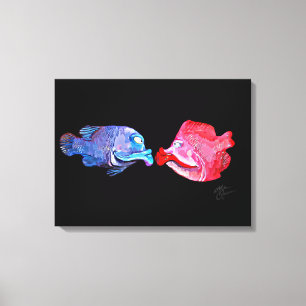 "Kissing Fish" Kunst van Mike Quinn Canvas Afdruk