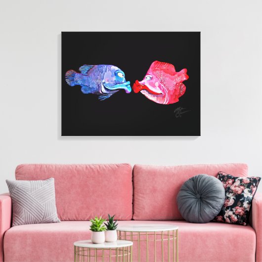 "Kissing Fish" Kunst van Mike Quinn Canvas Afdruk (Insitu (Woonkamer))