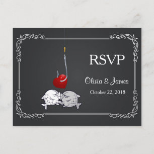 Kissing Fish Wedding RSVP Kaart