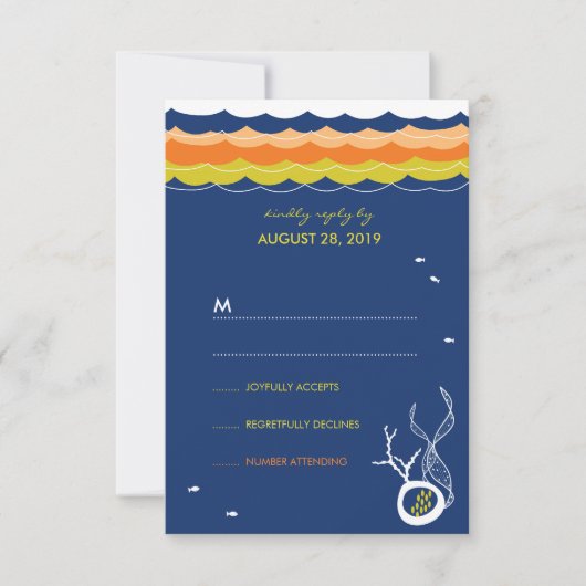 Kissing Fishcorals Beach Whimsical Wedding RSVP Kaartje (Voorkant)