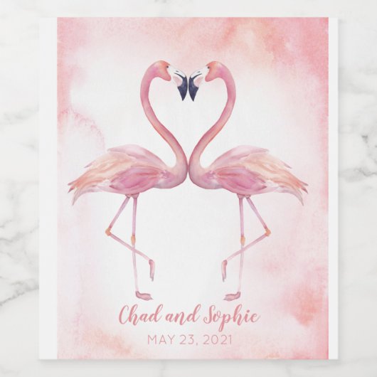 Kissing Flamingo's | Bruiloft Wijn Etiket (Enkel label)
