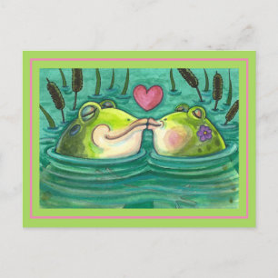 KISSING FROGS COLORFUL EN CUTE POND ROMANCE, FUNNY BRIEFKAART