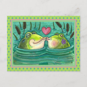 KISSING FROGS COLORFUL EN CUTE POND ROMANCE, FUNNY BRIEFKAART
