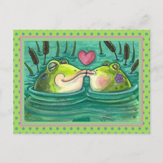 KISSING FROGS COLORFUL EN CUTE POND ROMANCE, FUNNY BRIEFKAART (Voorkant)