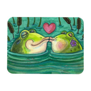KISSING FROGS COLORFUL EN CUTE POND ROMANCE, FUNNY MAGNEET