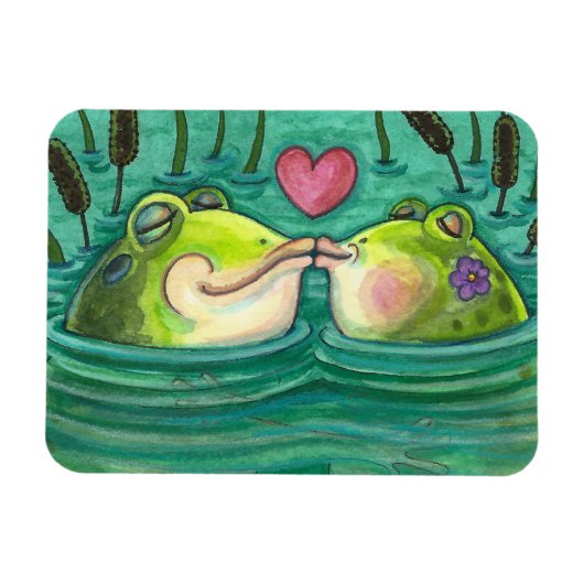 KISSING FROGS COLORFUL EN CUTE POND ROMANCE, FUNNY MAGNEET (Horizontaal)