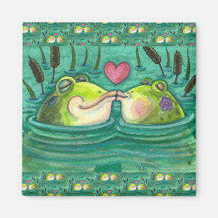 KISSING FROGS COLORFUL EN CUTE POND ROMANCE, FUNNY MAGNEET