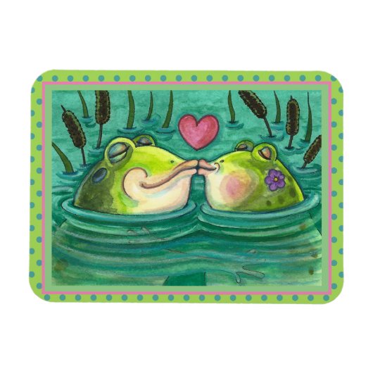 KISSING FROGS COLORFUL EN CUTE POND ROMANCE, FUNNY MAGNEET (Horizontaal)