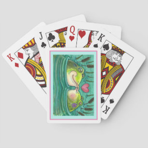 KISSING FROGS COLORFUL EN CUTE POND ROMANCE, FUNNY POKERKAARTEN