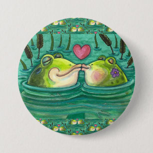 KISSING FROGS COLORFUL EN CUTE POND ROMANCE, FUNNY RONDE BUTTON 7,6 CM