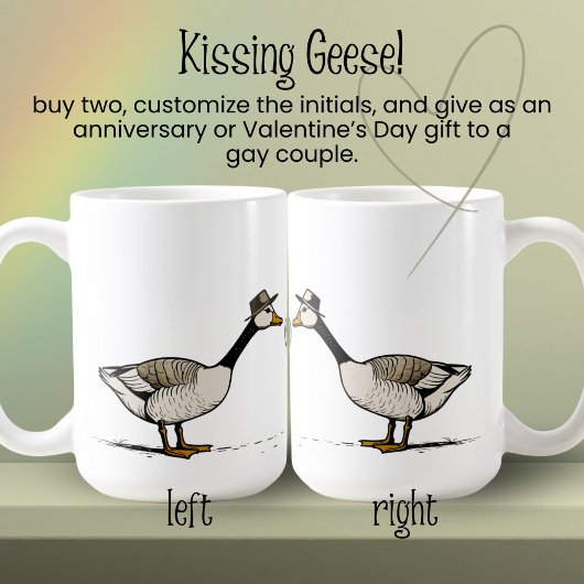 Kissing Goose Custom Initialen Gay Paar Koffiemok