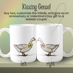 Kissing Goose Custom Initialen Lesbisch Paar Koffiemok