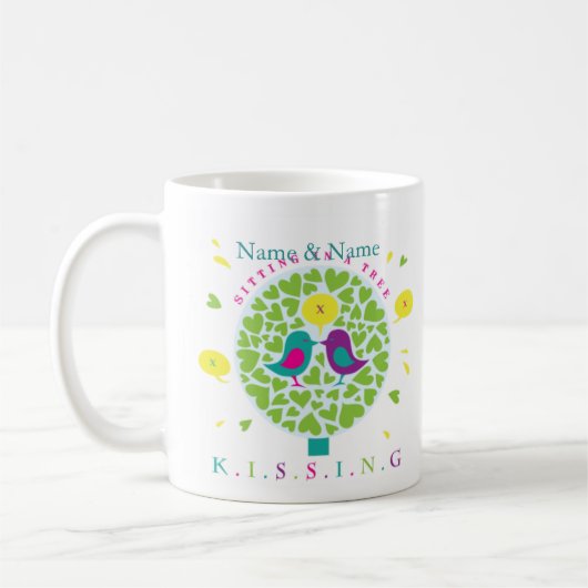 KISSING IN EEN TREE, gepersonaliseerd Koffiemok (Links)