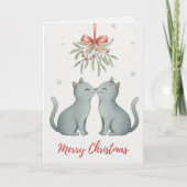 Kissing Kittens Under the Mistletoe Christmas Card Kaart (Voorkant)