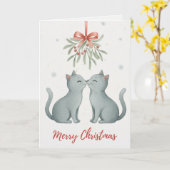 Kissing Kittens Under the Mistletoe Christmas Card Kaart (Gele Bloem)