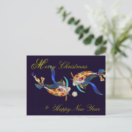 Kissing Koi Vrolijk Kerst & Nieuwjaar Briefkaart (Staand voorkant)