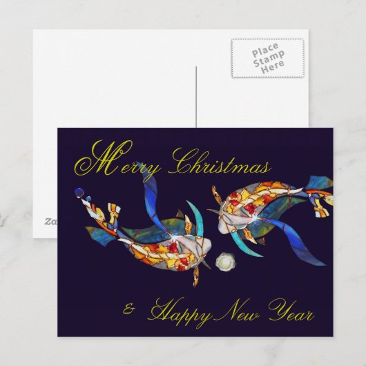 Kissing Koi Vrolijk Kerst & Nieuwjaar Briefkaart (Voorkant / Achterkant)