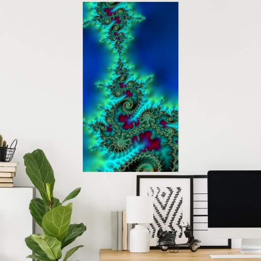 Kissing Krakens Vivid Colorful Fractal Abstract Poster (Thuiskantoor)