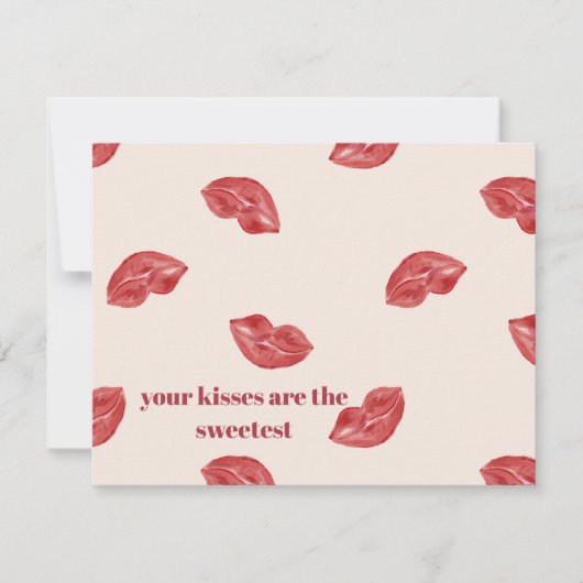 Kissing Lips Red op beige kleur grote valentijnska Feestdagenkaart (Voorkant)