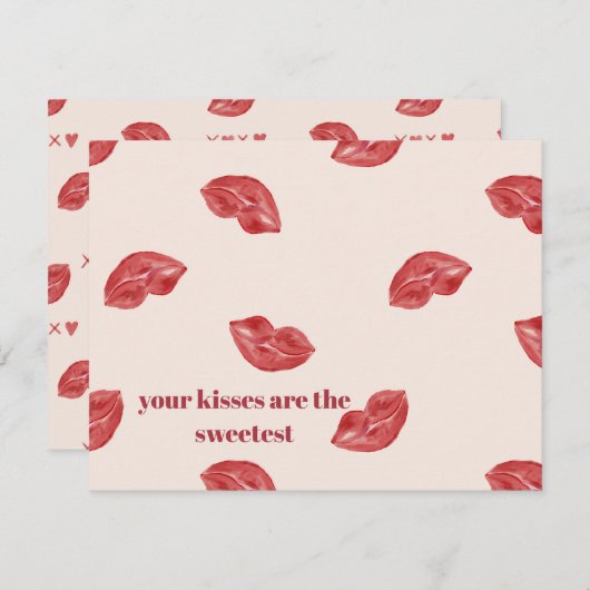 Kissing Lips Red op beige kleur grote valentijnska Feestdagenkaart (Voorkant / Achterkant)