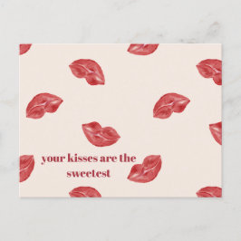 Kissing Lips Rood op beige kleur grote valentijn Feestdagenkaart