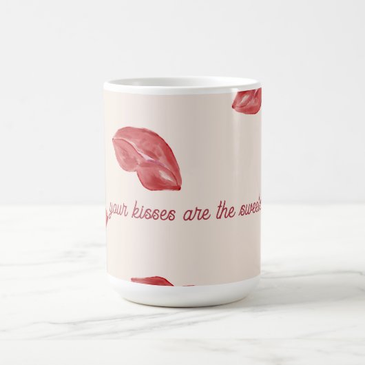 Kissing Lips Rood op beige kleur Valentijnsdag Koffiemok (Center)