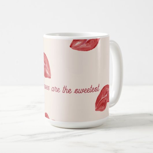 Kissing Lips Rood op beige kleur Valentijnsdag Koffiemok (Voorkant rechts)