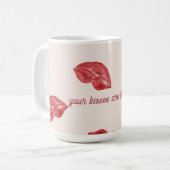 Kissing Lips Rood op beige kleur Valentijnsdag Koffiemok (Voorkant links)