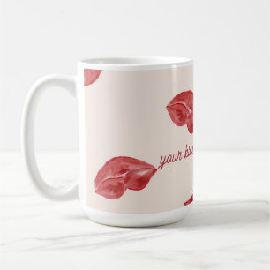 Kissing Lips Rood op beige kleur Valentijnsdag Koffiemok