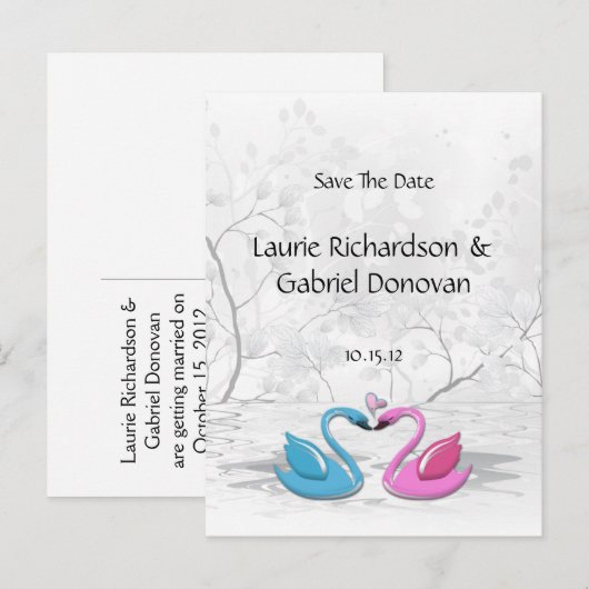 Kissing Love Swans Save The Date Aankondigingskaart (Voorkant / Achterkant)