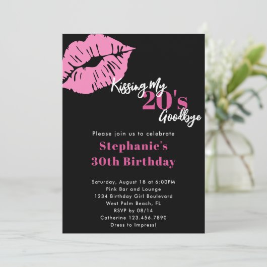 Kissing My 20s Afscheid Roze & Zwart 30e verjaarda Kaart (Staand voorkant)