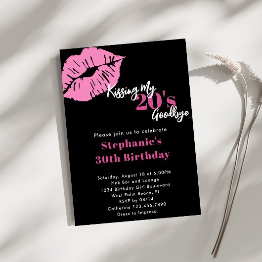 Kissing My 20s Afscheid Roze & Zwart 30e verjaarda Kaart