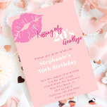 Kissing My 20s Goodbye Blush Pink 30e verjaardag Kaart<br><div class="desc">Kissing my 20s Goodbye Blush Pink 30th Birthday Invitation - Eenvoudige en schattige uitnodiging voor haar 30e verjaardag. Met een roze kusmarkering,  scriptlettertype in donkerroze en wit. Bewerk deze sjabloon voor de 30e verjaardagsuitnodiging met uw eigen evenementengegevens. Verkrijgbaar als directe digitale download.</div>