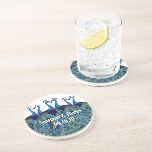 Kissing Peacocks Zandsteen Onderzetter (Zijkant)