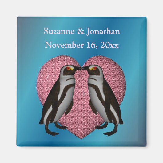 Kissing Penguins Cute Personalized Wedding Magneet (Voorkant)