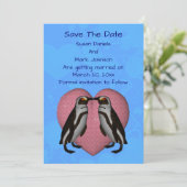 Kissing Penguins Cute Wedding Save The Date (Staand voorkant)