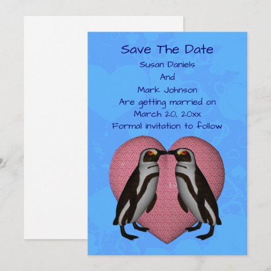 Kissing Penguins Cute Wedding  Save The Date (Voorkant / Achterkant)