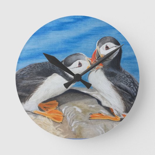 Kissing Puffins Ronde Klok (Voorkant)
