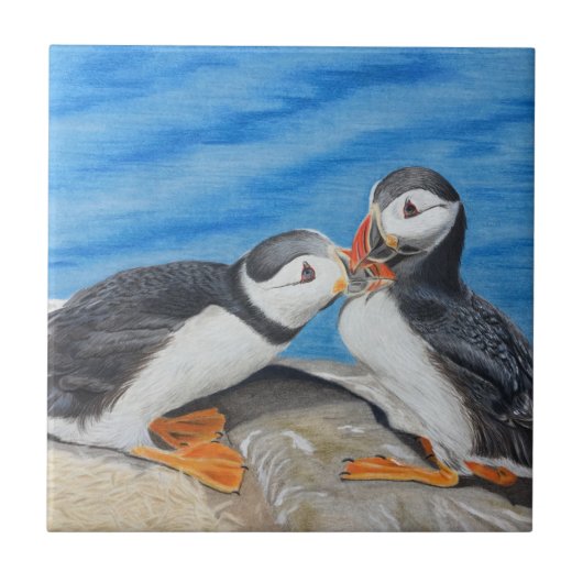 Kissing Puffins Tegeltje (Voorkant)
