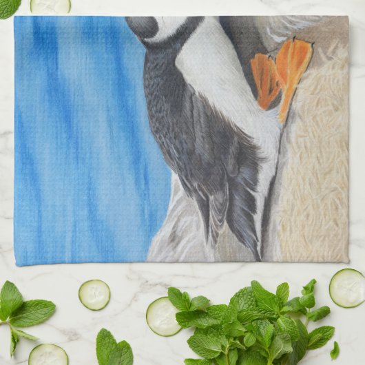 Kissing Puffins Theedoek (Gevouwen)