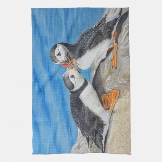 Kissing Puffins Theedoek (Verticaal)